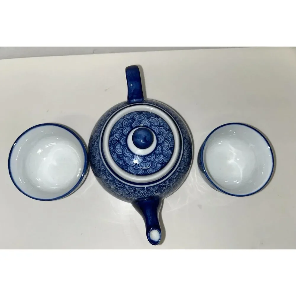 Vintage Chinoiserie Cobalt Blue Fish Scale Hand Painted Small 4